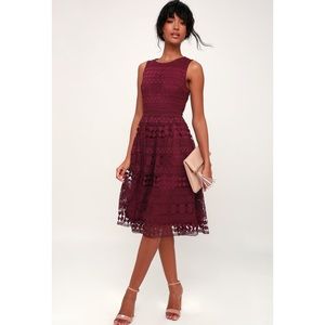 Lulu's Burgundy Lace Midi Dress